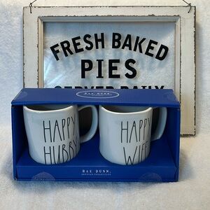 Rae Dunn White Ceramic HAPPY HUBBY & HAPPY WIFE Mugs Set